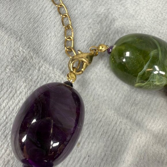 Multicolor Chunky Oval Bead Necklace Extender Chain Lobster Clasp Choker Adjusts - Picture 6 of 16